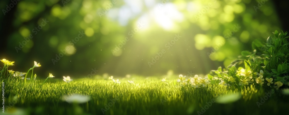 A serene forest scene with lush grass and warm sunlight filtering through the trees, creating a peaceful natural atmosphere. A serene forest scene with lush grass and warm sunlight filtering through the trees, creating a peaceful natural atmosphere.