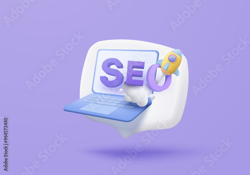 3D seo optimization icon for marketing social media. Interface for research planning web analytics strategy. 3d seo strategy buttons icon vector render illustration