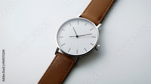 Wallpaper Mural Minimalist Watch: A minimalist wristwatch with a clean face and simple leather strap, placed on a pristine white background, with soft lighting emphasizing its contours.
 Torontodigital.ca