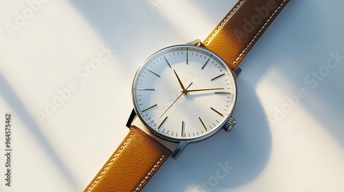 Wallpaper Mural Minimalist Watch: A minimalist wristwatch with a clean face and simple leather strap, placed on a pristine white background, with soft lighting emphasizing its contours.
 Torontodigital.ca