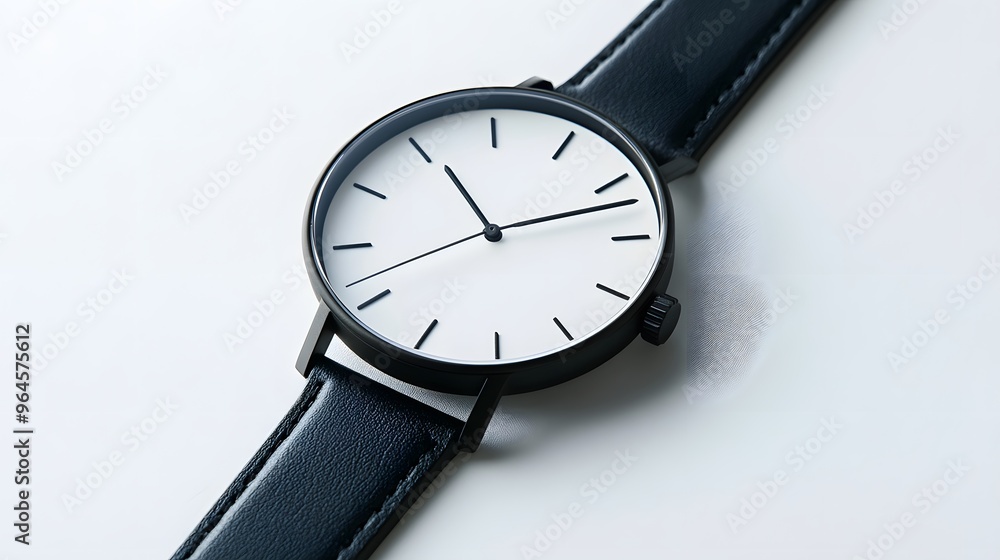 Minimalist Watch: A minimalist wristwatch with a clean face and simple leather strap, placed on a pristine white background, with soft lighting emphasizing its contours.
Minimalist Watch: A minimalist wristwatch with a clean face and simple leather strap, placed on a pristine white background, with soft lighting emphasizing its contours.