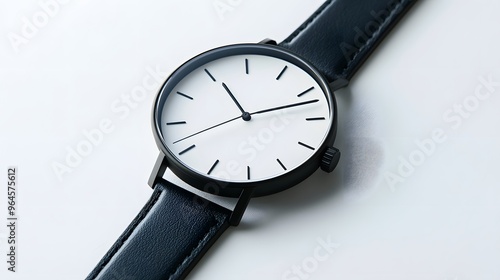 Wallpaper Mural Minimalist Watch: A minimalist wristwatch with a clean face and simple leather strap, placed on a pristine white background, with soft lighting emphasizing its contours.
 Torontodigital.ca