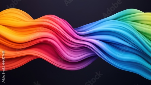 A colorful wave of flowing liquid on a black background, AI