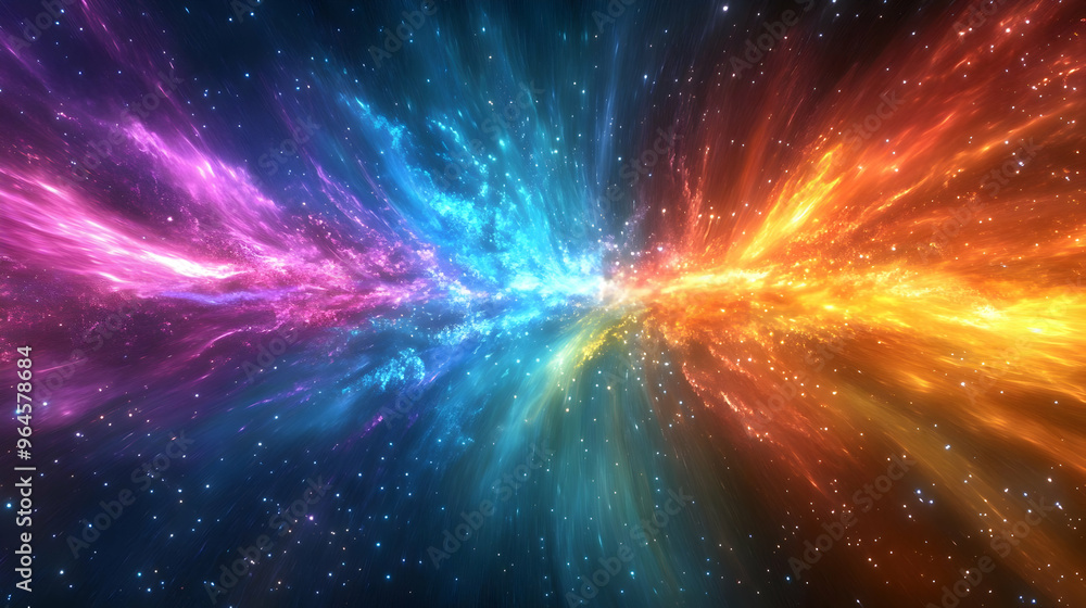 A vibrant cosmic scene with swirling colors representing energy and space. A vibrant cosmic scene with swirling colors representing energy and space.