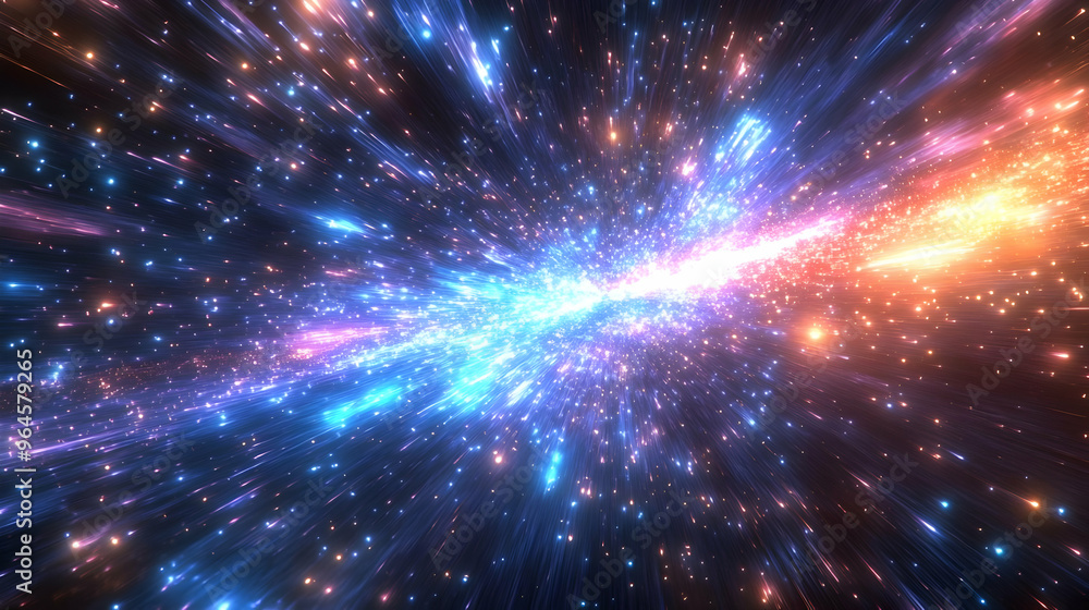 A vibrant depiction of a cosmic scene with colorful stars and light streaks. A vibrant depiction of a cosmic scene with colorful stars and light streaks.
