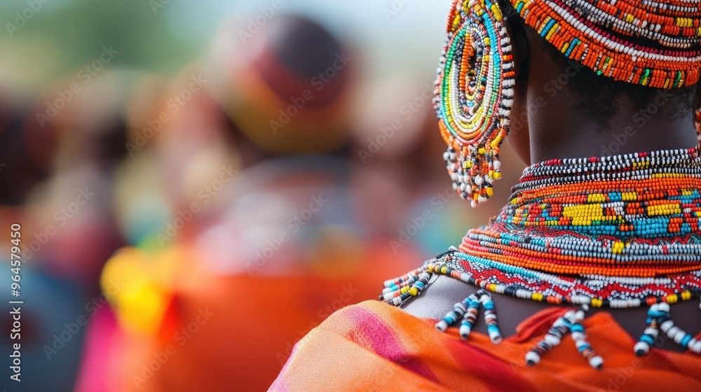 The colorful traditional attire of the Samburu people in Kenya, with beaded necklaces and headbands. The colorful traditional attire of the Samburu people in Kenya, with beaded necklaces and headbands.