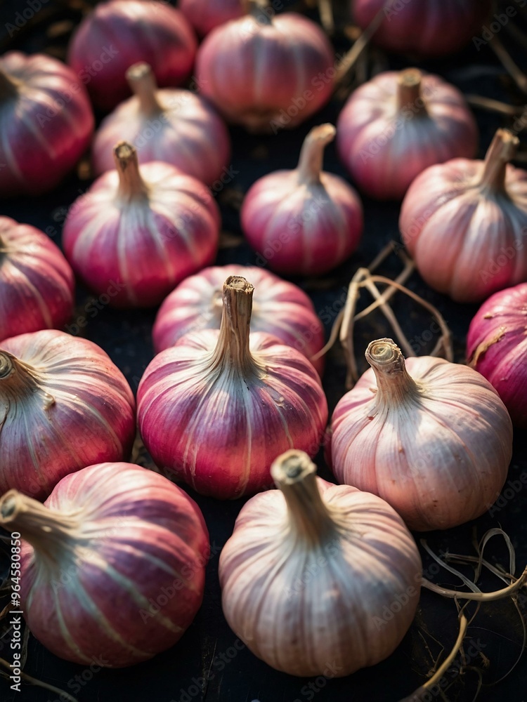 Repeated Halloween pink garlics adding a unique, festive touch. Repeated Halloween pink garlics adding a unique, festive touch.