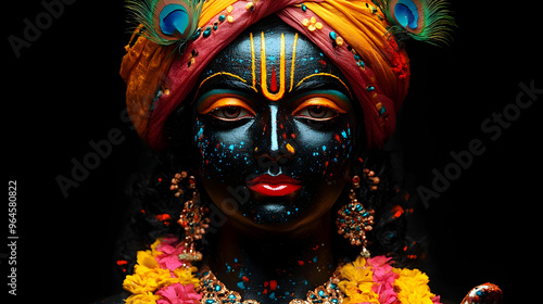 A vibrant depiction of a deity with intricate adornments and colorful features.