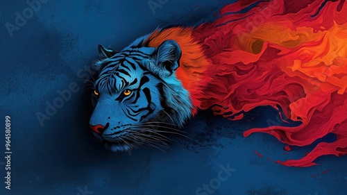 Wallpaper Mural Growling tiger in neon colors, splash effects and abstract art, 3D illustration Torontodigital.ca
