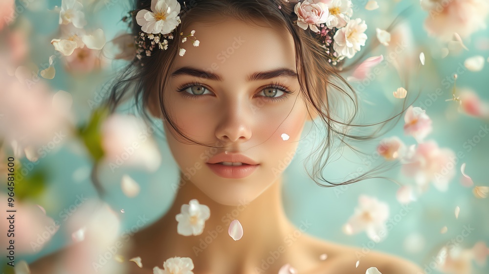 A beautiful woman with flowers in her hair A beautiful woman with flowers in her hair