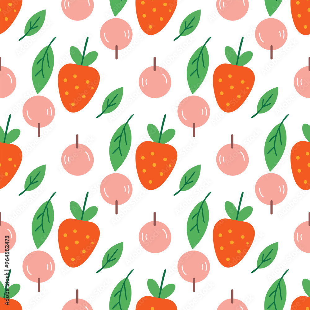 A pattern of fruits and vegetables with hearts and leaves. The pattern is colorful and playful. The idea behind the pattern is to create a fun and cheerful design that incorporates elements of nature A pattern of fruits and vegetables with hearts and leaves. The pattern is colorful and playful. The idea behind the pattern is to create a fun and cheerful design that incorporates elements of nature