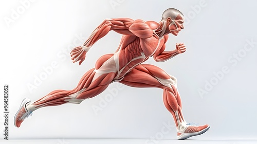 Wallpaper Mural Muscular System Highlighted in Motion: A dynamic illustration of the muscular system during a running motion, focusing on the leg muscles as they contract and extend.
 Torontodigital.ca