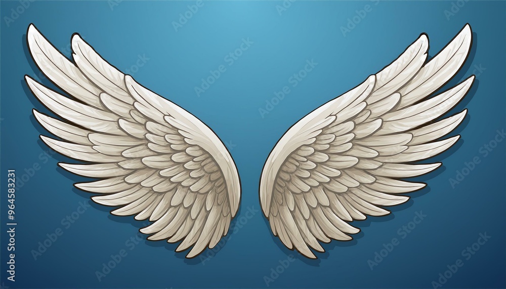 Angel wings isolated on blue background, illustration, Angel wings isolated on blue background, illustration,