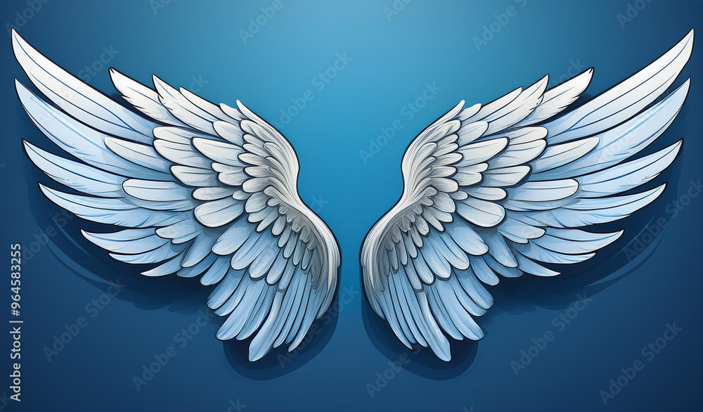 Obraz premium Angel wings isolated on blue background, illustration,