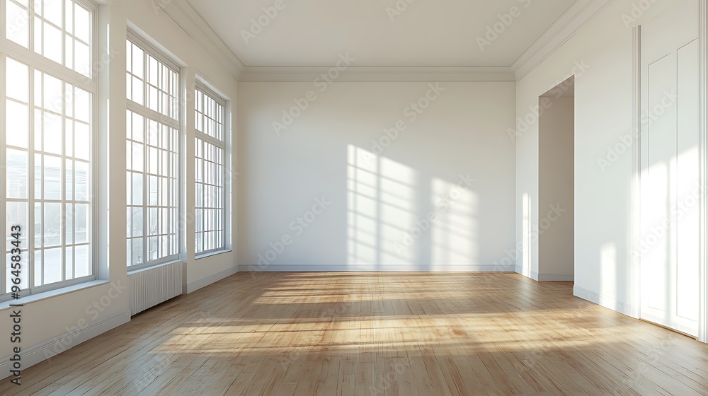 Empty Room with Windows and Wooden Floor Empty Room with Windows and Wooden Floor