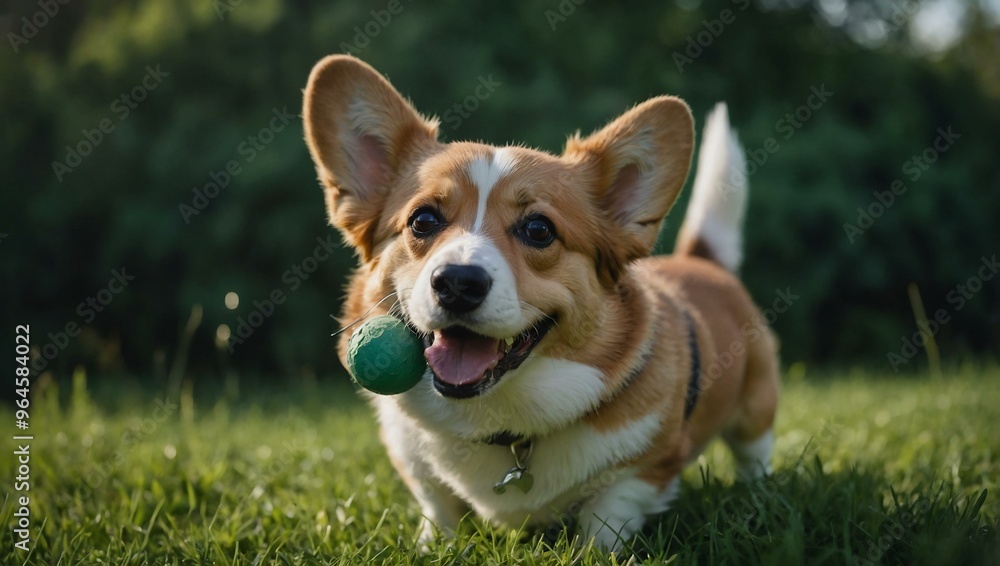 Smiling corgi on a green background with large ears and space for a message. Smiling corgi on a green background with large ears and space for a message.