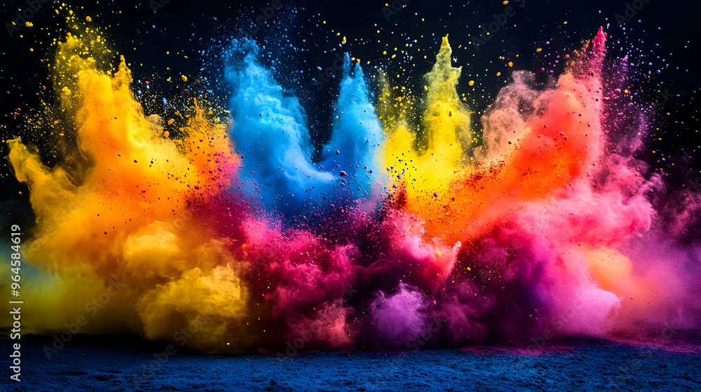 A vibrant explosion of colored dust creating a dynamic and artistic visual effect. A vibrant explosion of colored dust creating a dynamic and artistic visual effect.