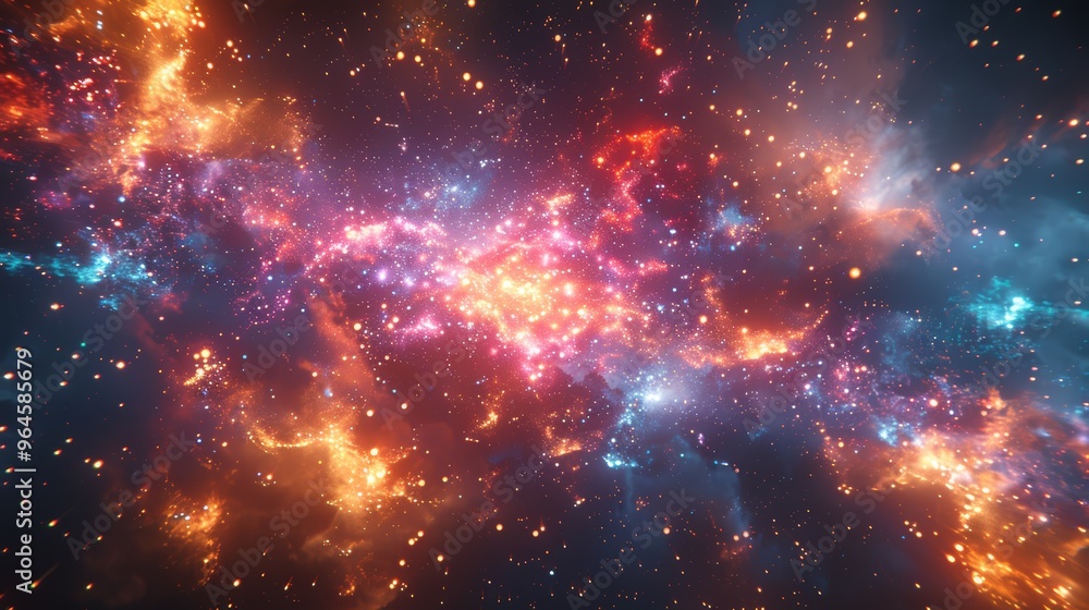 Naklejka premium Stunning Cosmic Nebula with Vibrant Colors and Stars in Deep Space - Captivating Outer Space Scene