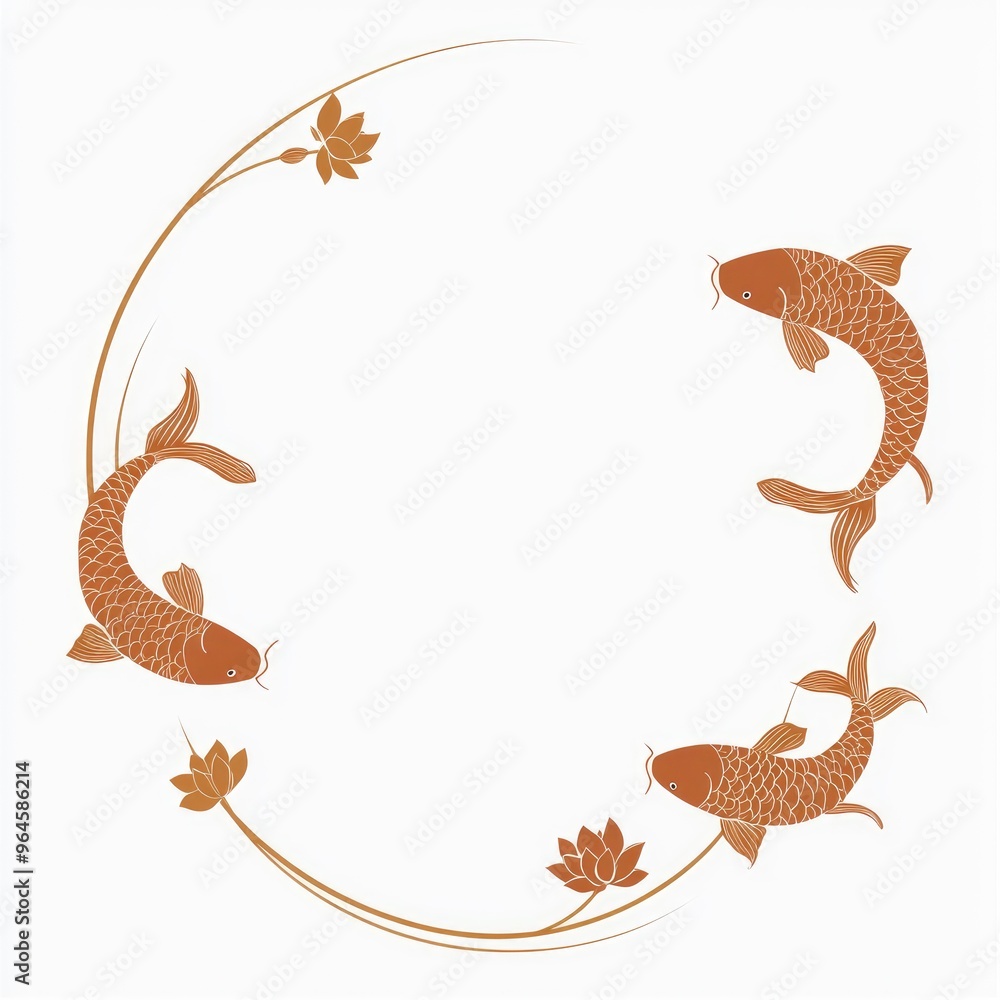 Fototapeta premium Chinese Lanterns and Fish Illustration