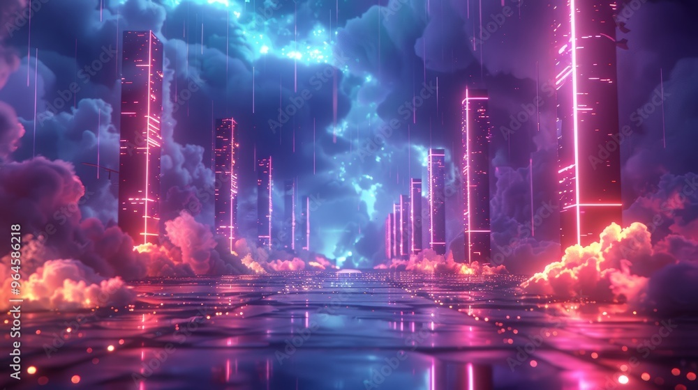 © peacehunter - Futuristic E-Sport Event Background with Neon Lights and Digital Atmosphere for Gaming and Virtual Competitions © peacehunter - Futuristic E-Sport Event Background with Neon Lights and Digital Atmosphere for Gaming and Virtual Competitions