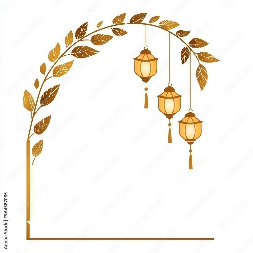 Naklejka premium Elegant Gold Floral Frame with Circle Design