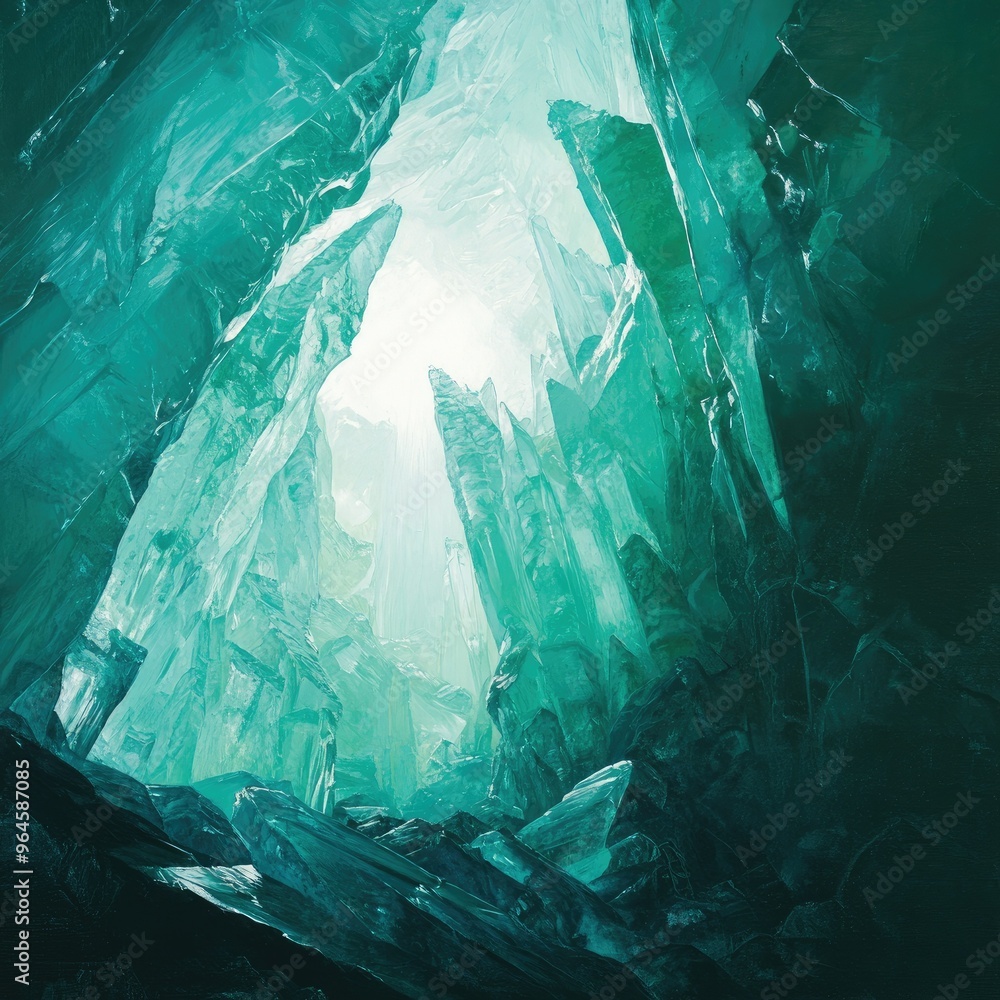 Obraz premium The ethereal glow of the Crystal Ice Cave interior, with sunlight shining through the crystalline ice