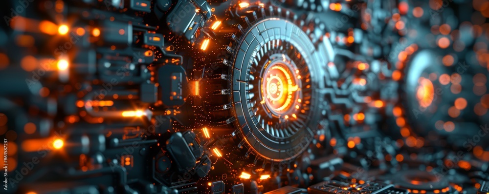 Obraz premium Futuristic Digital Interface Depicting Advanced Technology for Mitigating Risks in Cybersecurity and Data Protection