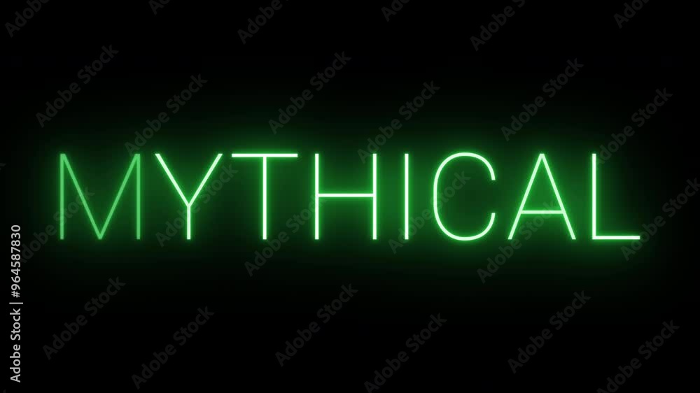 Flickering neon green glowing mythical text animated on black background Flickering neon green glowing mythical text animated on black background