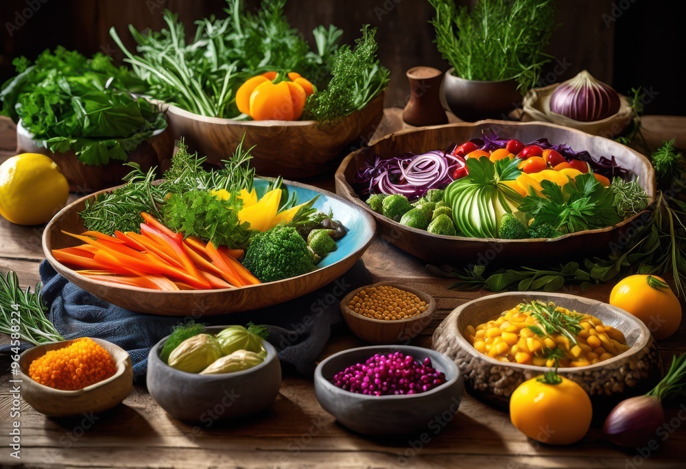 vibrantly colored vegan dish artfully arranged rustic table setting fresh ingredients garnishes, colorful, food, healthy, vegetables, presentation, meal vibrantly colored vegan dish artfully arranged rustic table setting fresh ingredients garnishes, colorful, food, healthy, vegetables, presentation, meal