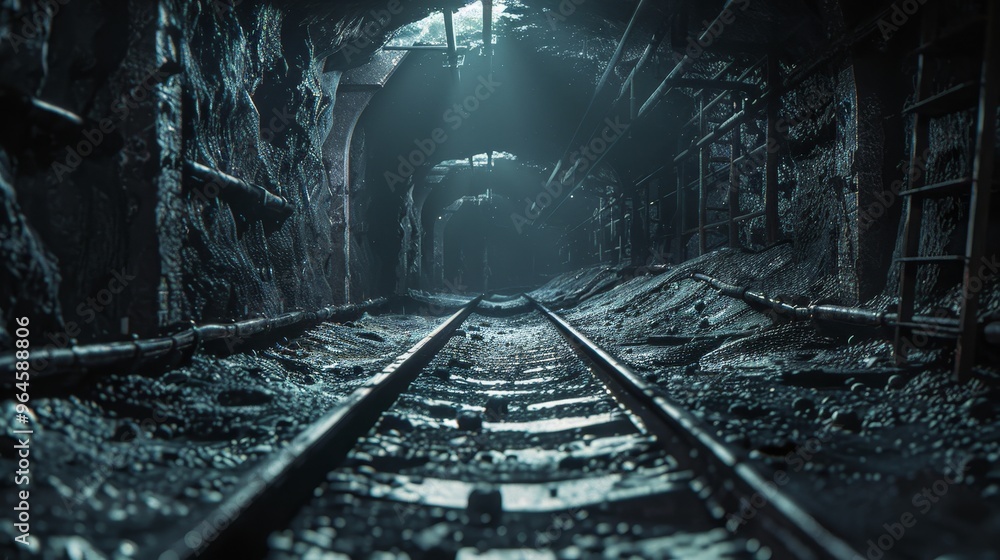 Naklejka premium Exploring the Depths: A Mysterious Journey Through Ancient Underground Railways