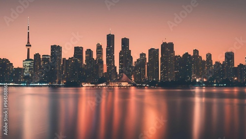 Wallpaper Mural Panoramic view of Miami skyline at sunset, skyscrapers reflecting golden light over the water Torontodigital.ca