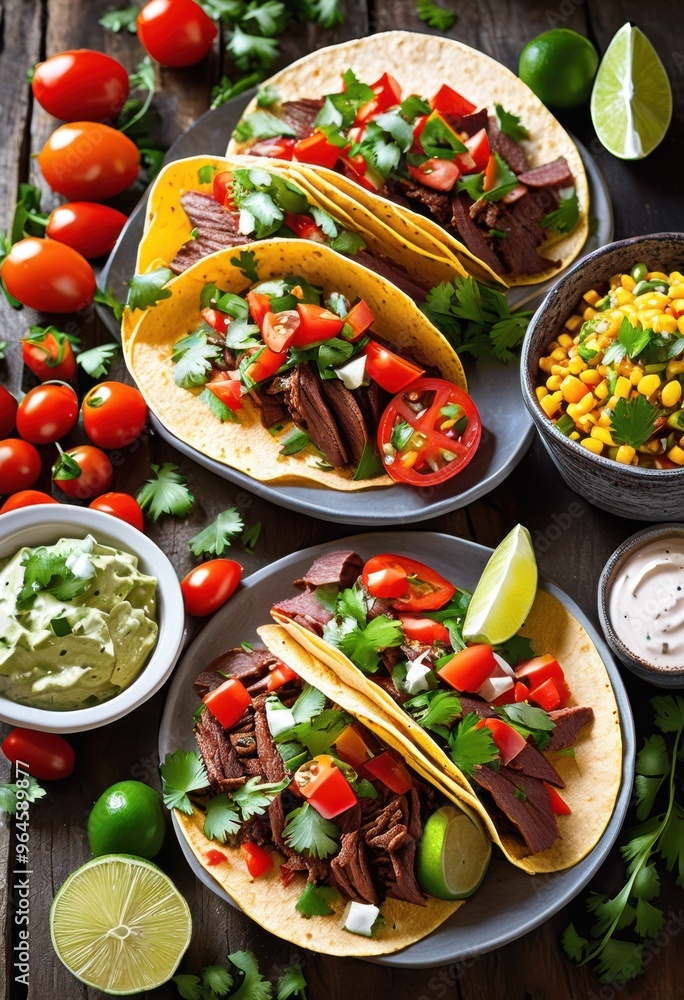 colorful taco spread featuring fresh bold variety toppings delicious culinary experience, avocado, salsa, cheese, lettuce, tomato, onion, cilantro colorful taco spread featuring fresh bold variety toppings delicious culinary experience, avocado, salsa, cheese, lettuce, tomato, onion, cilantro