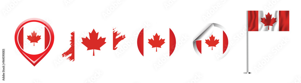 Collection of various Canada flags. Collection of various Canada flags.