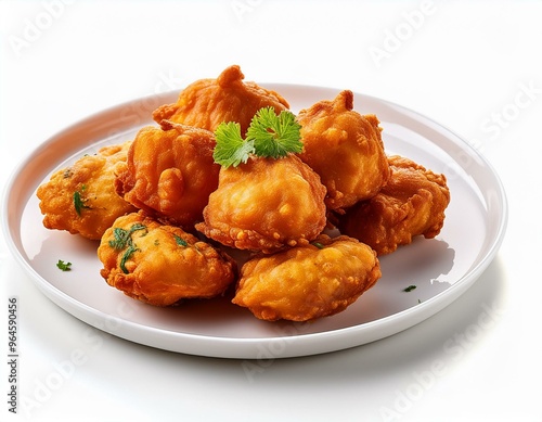 Pakora on white plate serving isolated on a white background photo