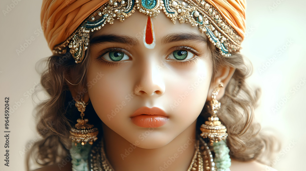 A young girl adorned in traditional attire with intricate jewelry and a vibrant headpiece. A young girl adorned in traditional attire with intricate jewelry and a vibrant headpiece.