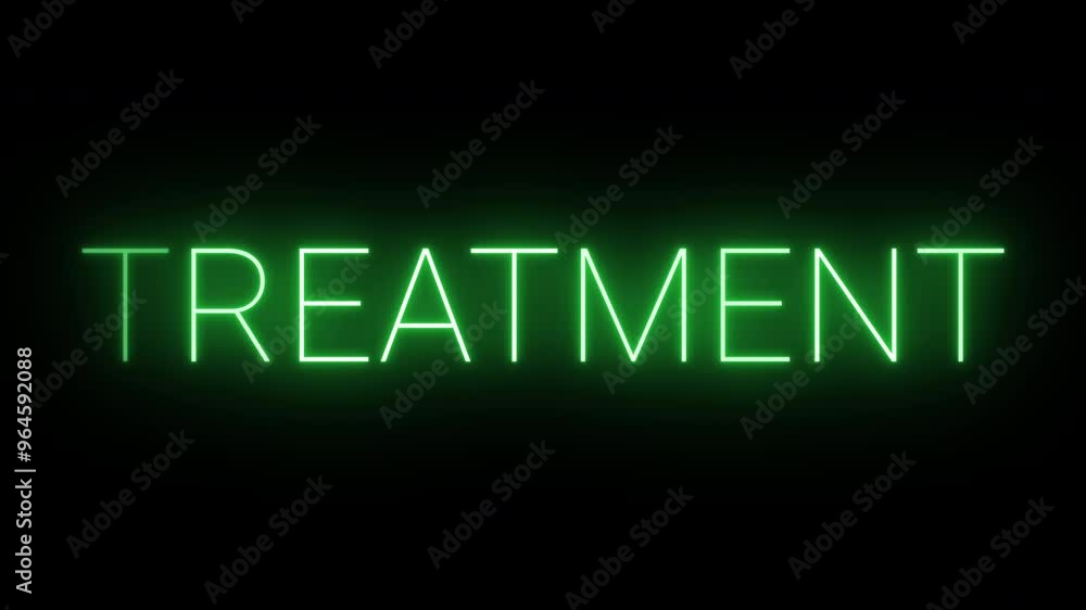 Flickering neon green glowing treatment text animated on black background Flickering neon green glowing treatment text animated on black background