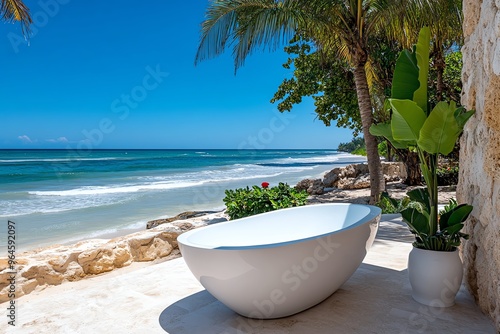 Outdoor bathtub, beachfront view, toes in the sand offers an unparalleled view of the ocean while you relax in luxurious comfort