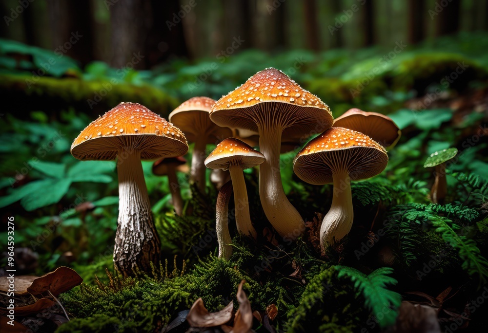 Fototapeta premium vibrant mushrooms enhanced aromatic herbs spices showcasing colorful palette rich textures, nature, freshness, botanical, culinary, edible, organic, seasoning