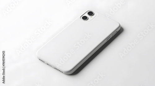 Simple Phone Case: A plain, white phone case with a minimalist design, lying flat on a white background, with crisp shadows for definition. 