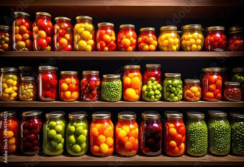 vibrant glass jars filled colorful assorted fresh canned fruits vegetables showcasing bright natural colors textures, produce, healthy, snacks, organic