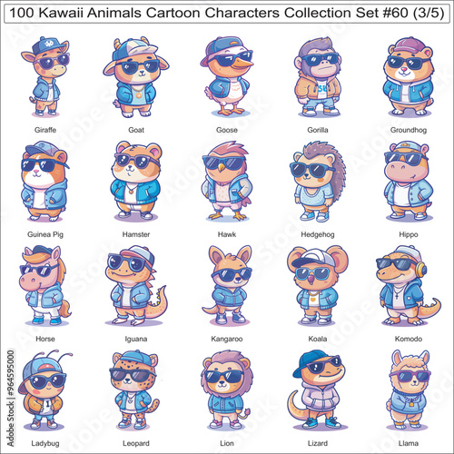 Kawaii Animals Cartoon Characters Collection Set of 100 Isolated Animals Part 3