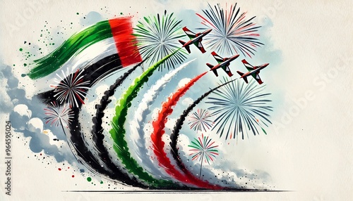 UAE national day celebration background with jets in grunge style.