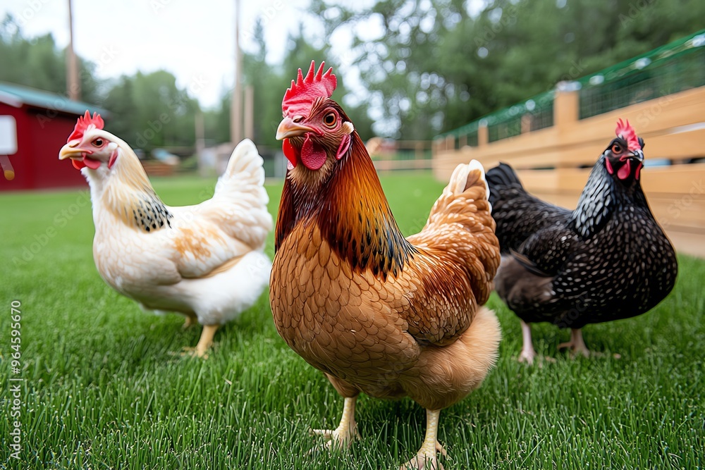 Fototapeta premium Poultry farm, homegrown feed, self-sufficient farming grows its own feed to ensure the freshest and most natural diet for chickens
