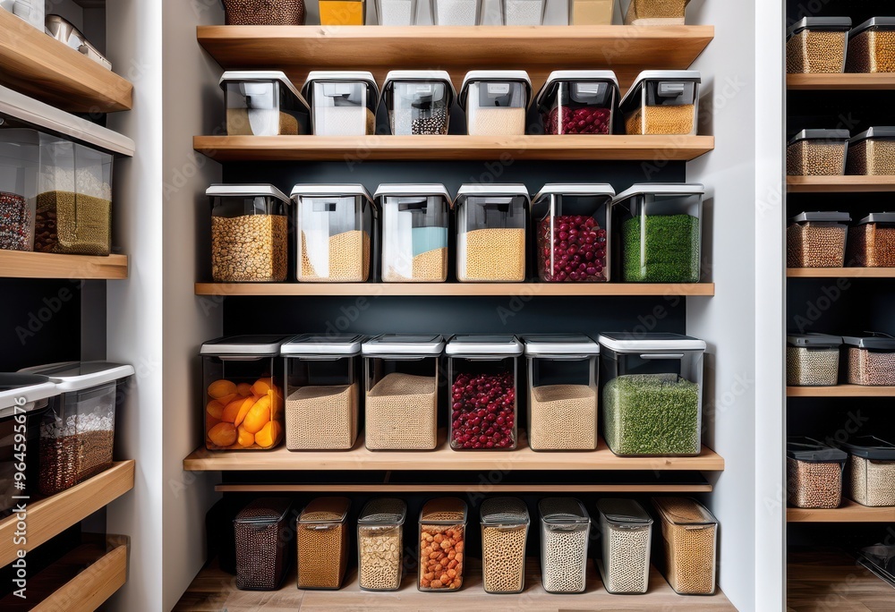 neatly arranged clear storage bins organized pantry showcasing efficient space utilization accessibility, containers, organization, shelves, management neatly arranged clear storage bins organized pantry showcasing efficient space utilization accessibility, containers, organization, shelves, management