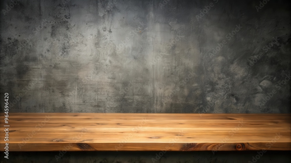 Wooden table with dark concrete background, perfect for industrial style or minimalist design Wooden table with dark concrete background, perfect for industrial style or minimalist design