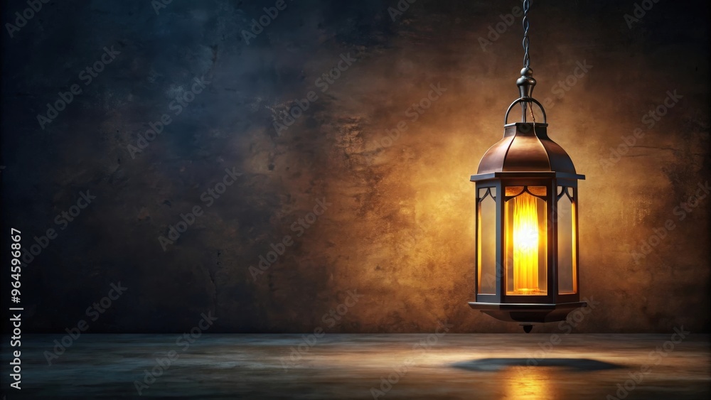 An illuminated lantern hanging in a dark room An illuminated lantern hanging in a dark room