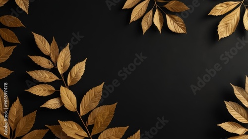 Luxurious autumn matte background with black and gold, featuring minimalistic design