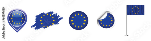 Collection of various European Union flags.