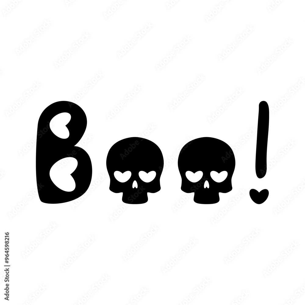 Minimalist design for Halloween Boo! with skulls in black with a transparent background for a T-shirt, cup Minimalist design for Halloween Boo! with skulls in black with a transparent background for a T-shirt, cup
