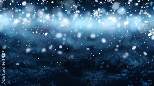 Snowflakes drift down softly over a tranquil, dark winter backdrop